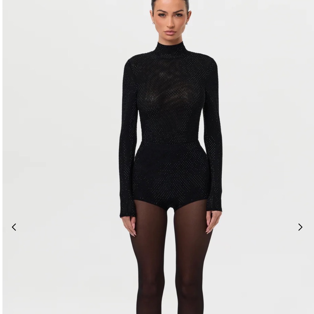 Naked Wardrobe Black Long-Sleeve Rhinestone Set